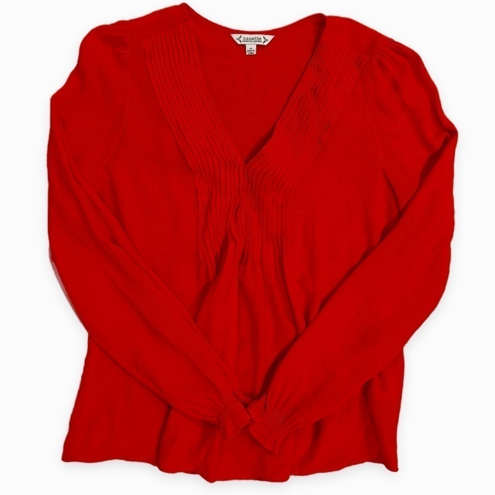 Nanette Lepore | Pleated Plackett Front Blouse Top Red Medium - Picture 6 of 6
